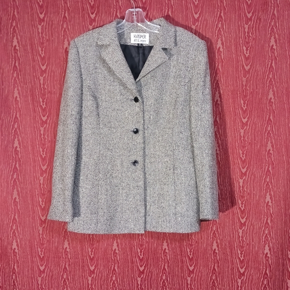 KASPER A.S.L. PETITE 2 Piece Long Sleeve Black/White 60% Wool Skirt Women Sz 8P - Picture 2 of 16